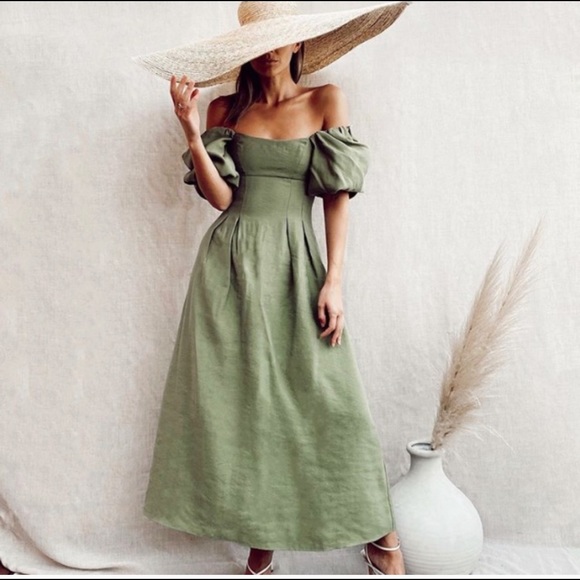 Zara Dresses & Skirts - Zara green midi dress Nwt puff shoulder